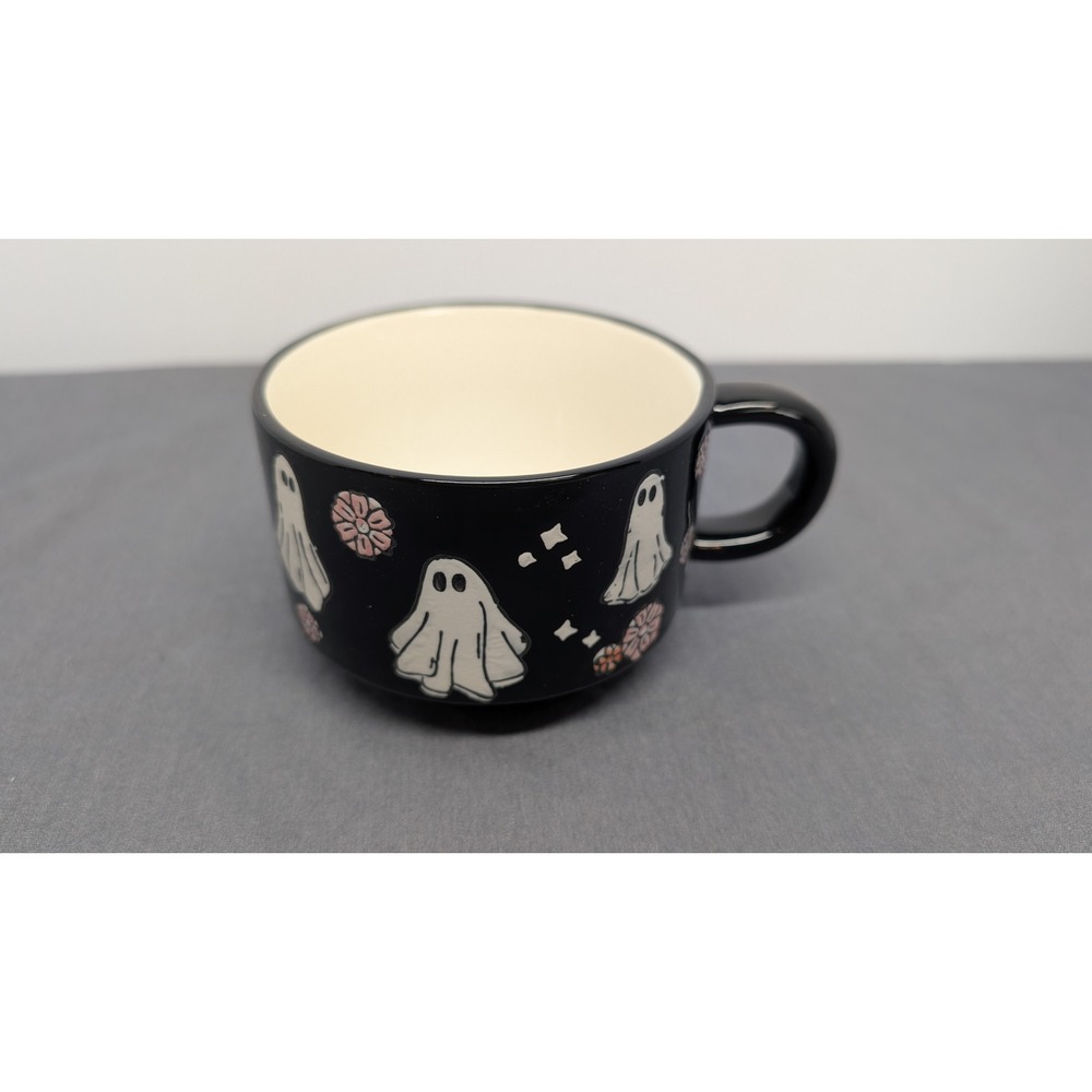 Potter's Studio Halloween Ghost Floral Black Ceramic Coffee Mug Soup Cup
